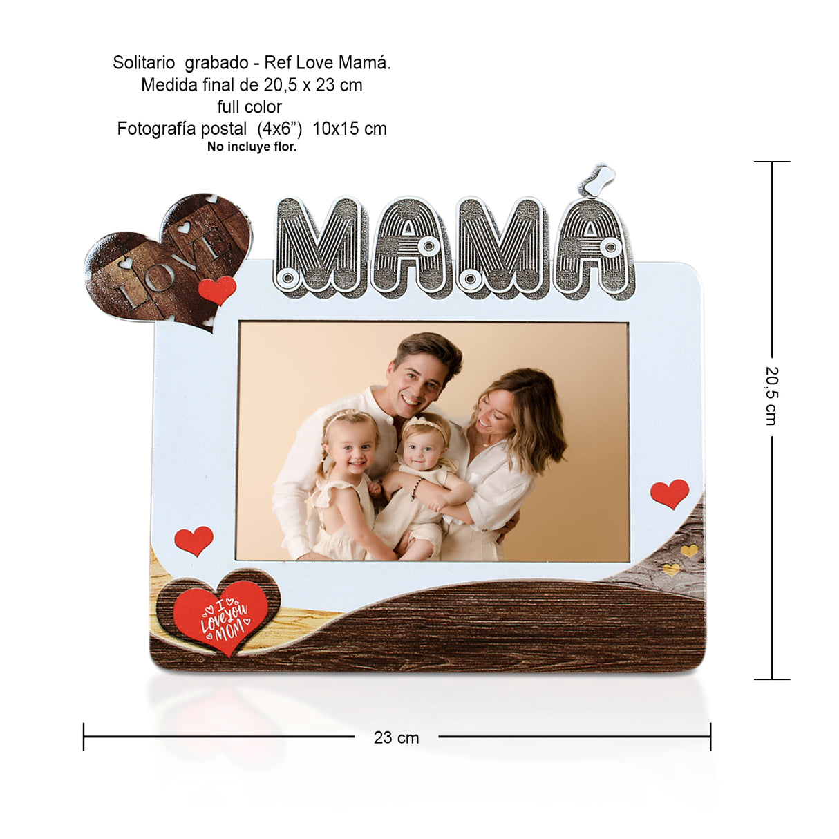 Portarretrato I Love Mamá Gris 23x20cm sin Marco y con Vidrio Protector - PORTARRETRATOS | Bylmo