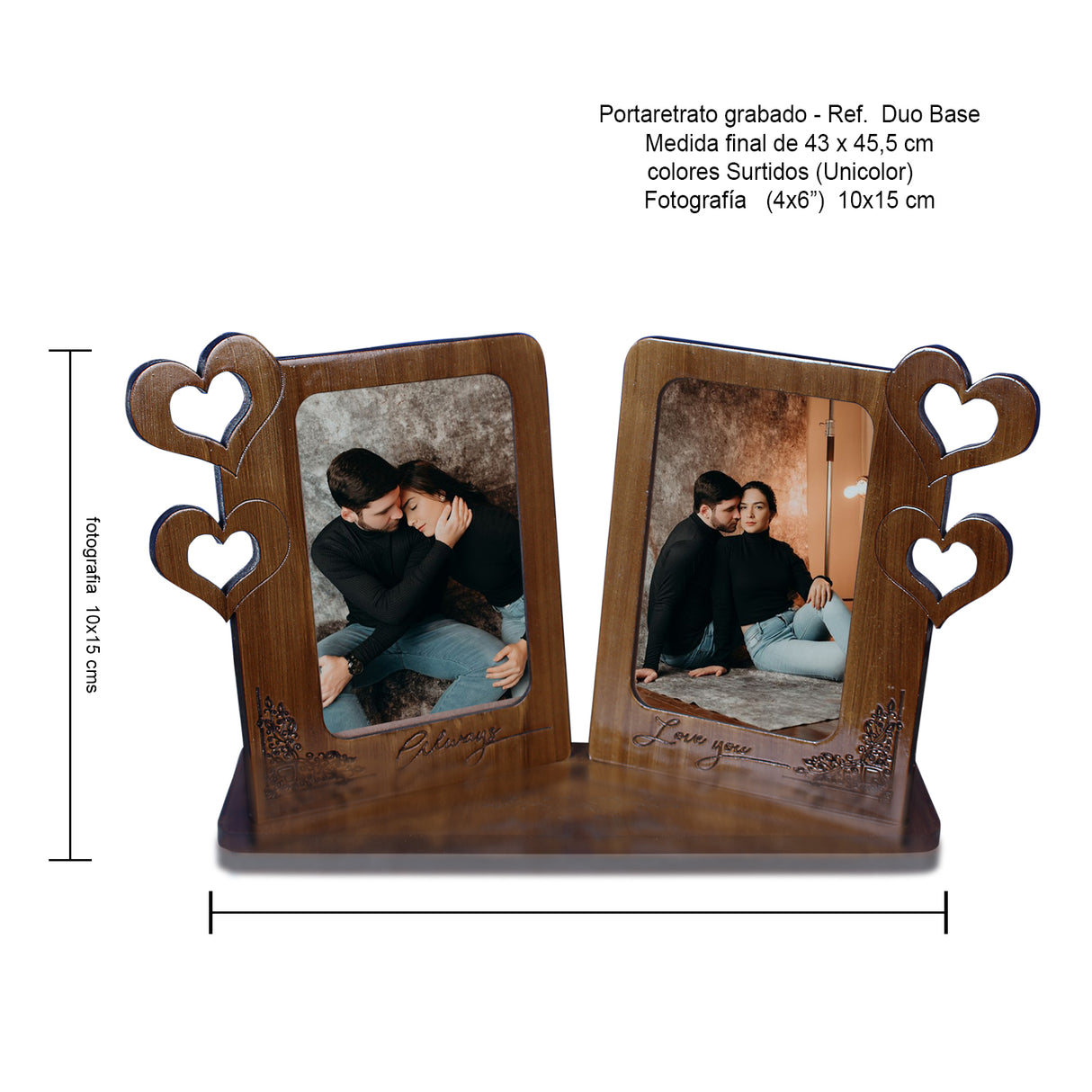 Portarretrato PortaDuo Envejecido 40x21cm sin Marco y con Vidrio Protector - PORTARRETRATOS | Bylmo