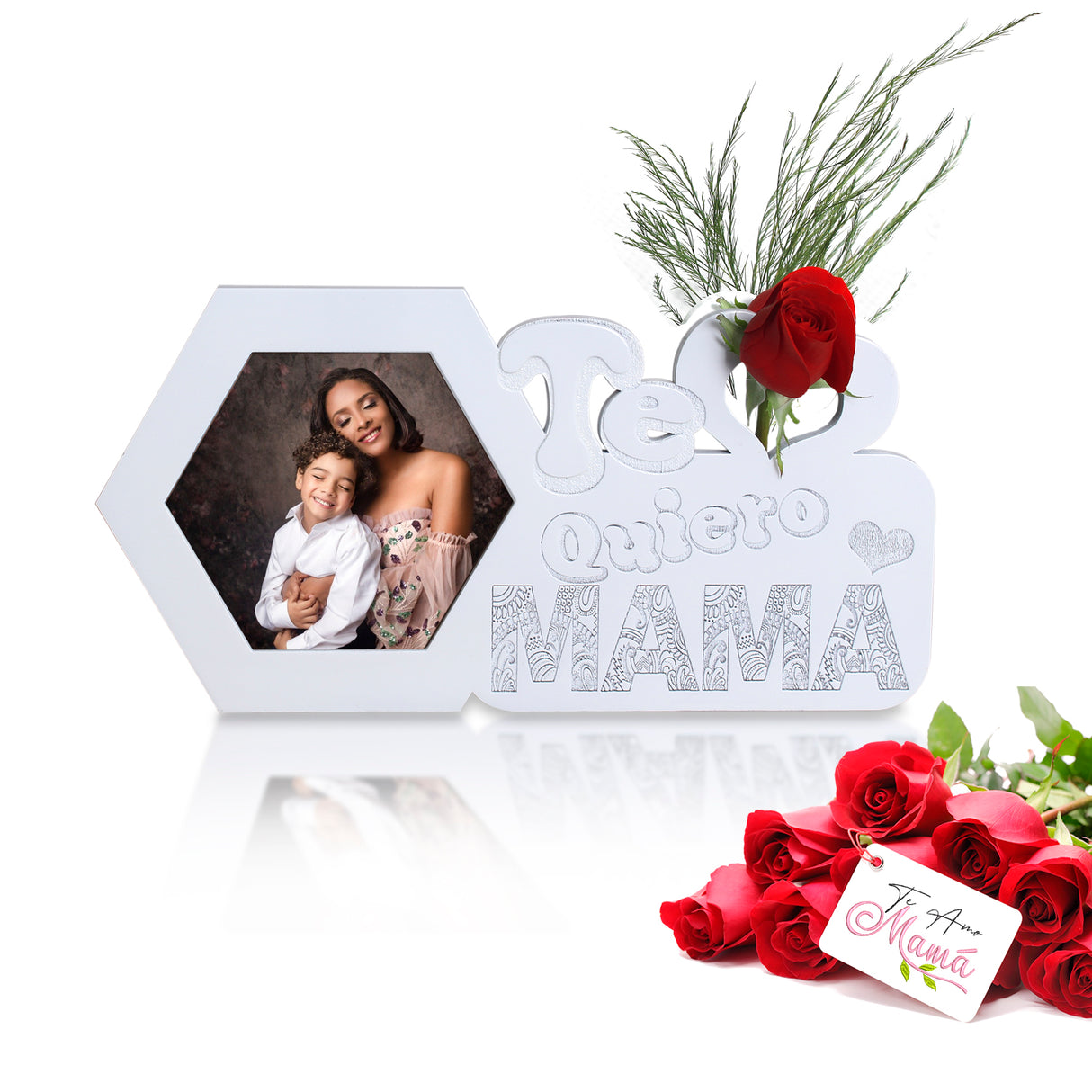 Portarretrato Te Quiero Mamá Blanco 31.5x16cm sin Marco y con Vidrio Protector - PORTARRETRATOS | Bylmo
