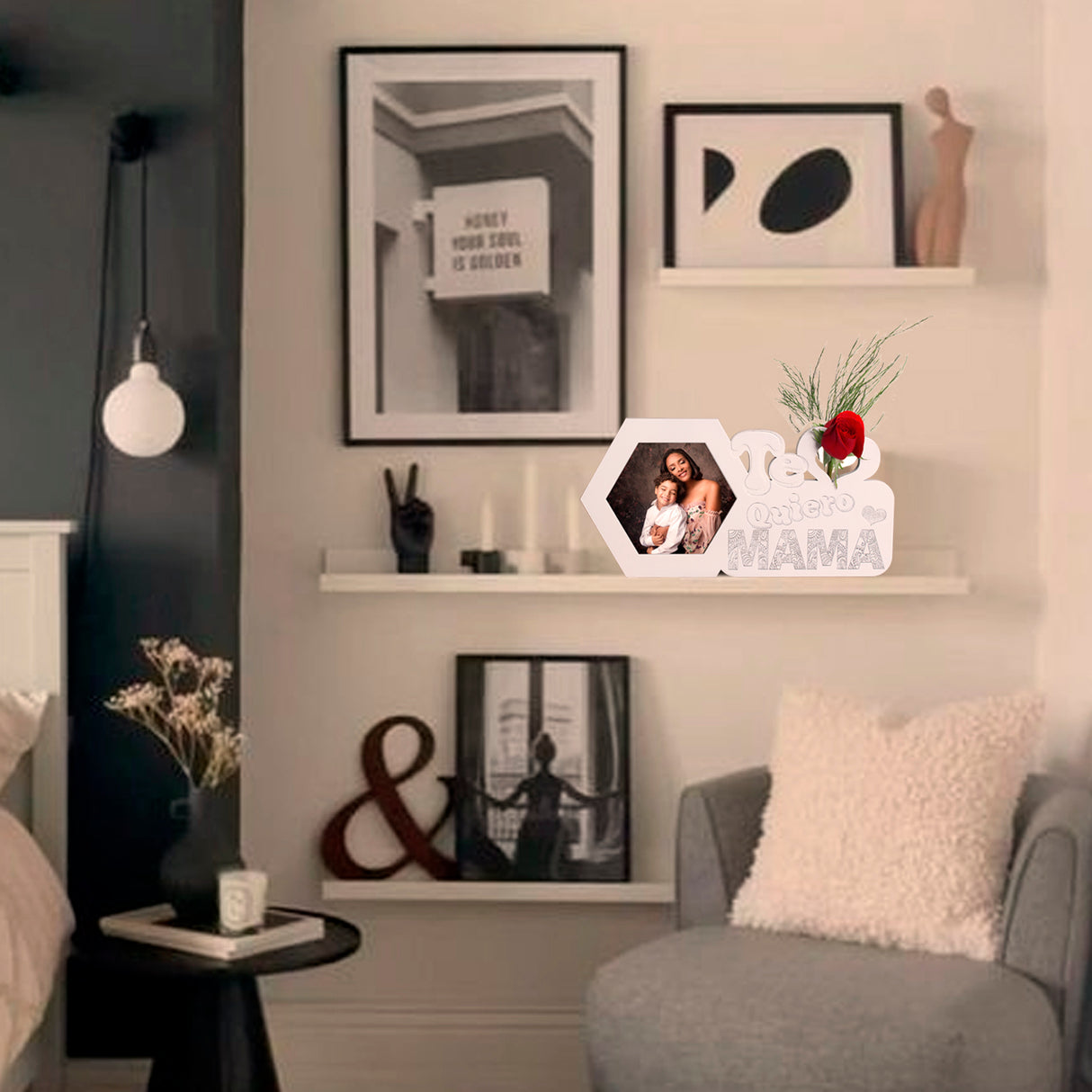 Portarretrato Te Quiero Mamá Blanco 31.5x16cm sin Marco y con Vidrio Protector - PORTARRETRATOS | Bylmo