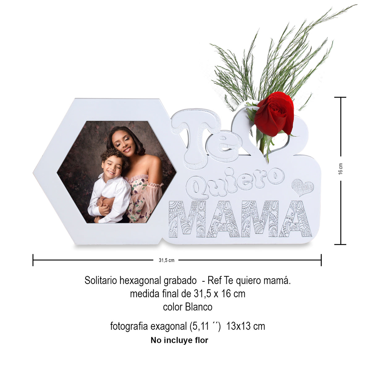 Portarretrato Te Quiero Mamá Blanco 31.5x16cm sin Marco y con Vidrio Protector - PORTARRETRATOS | Bylmo