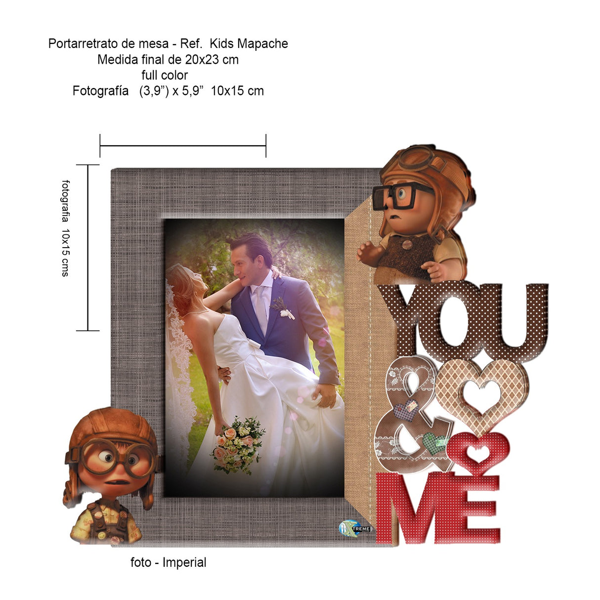 Portarretrato You and Me Crema y Gris 20x23cm sin Marco y con Vidrio Protector - PORTARRETRATOS | Bylmo