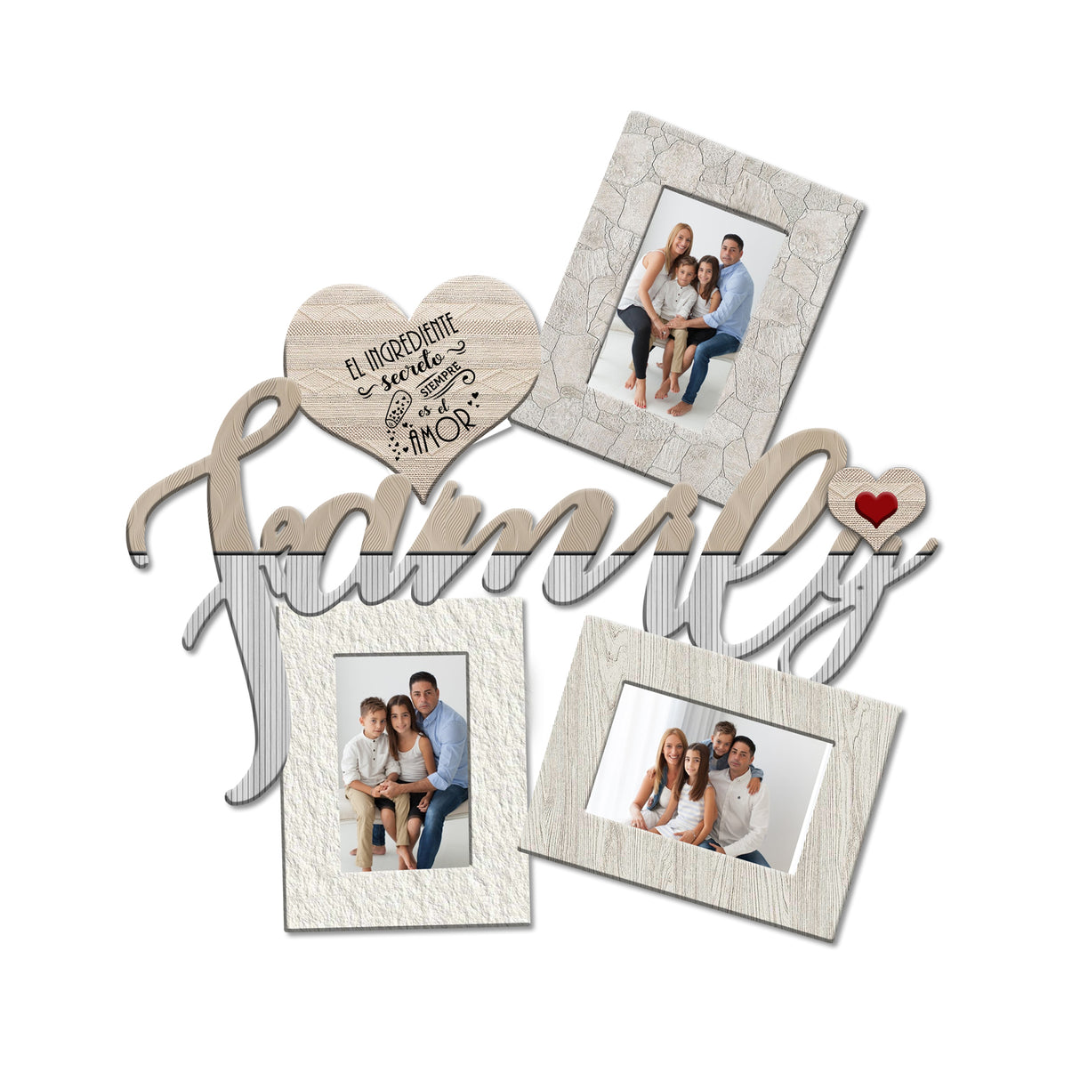 Cuadro Portarretrato Family Gris Claro 48.5x49.5cm sin Marco y con Vidrio Protector - PORTARRETRATOS | Bylmo