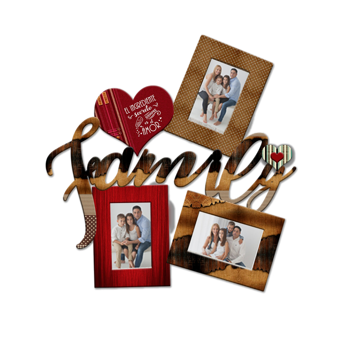 Cuadro Portarretrato Family Madera y Rojo 48.5x49.5cm sin Marco y con Vidrio Protector - PORTARRETRATOS | Bylmo