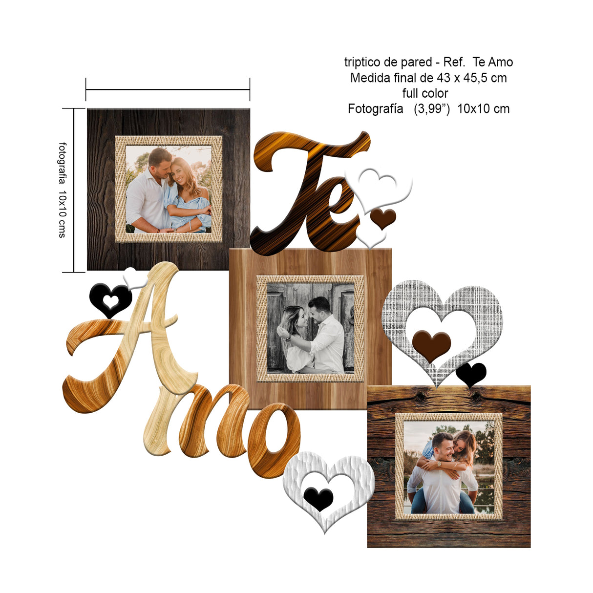 Cuadro Portarretrato Te Amo Madera 45.5x43cm sin Marco y con Vidrio Protector - PORTARRETRATOS | Bylmo