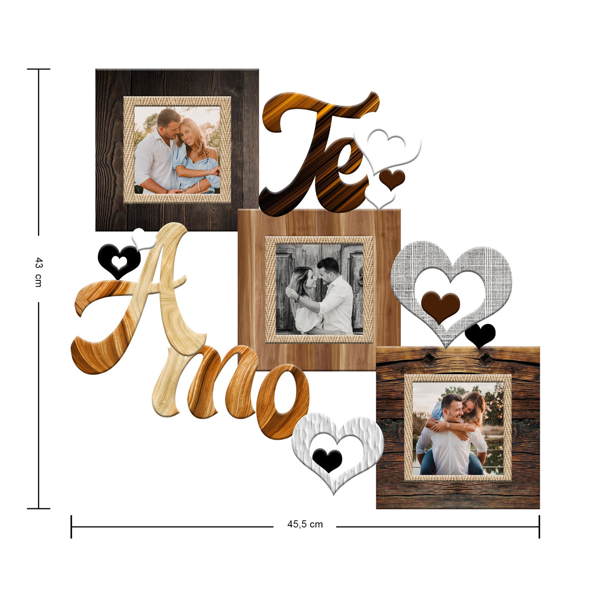 Cuadro Portarretrato Te Amo Madera 45.5x43cm sin Marco y con Vidrio Protector - PORTARRETRATOS | Bylmo