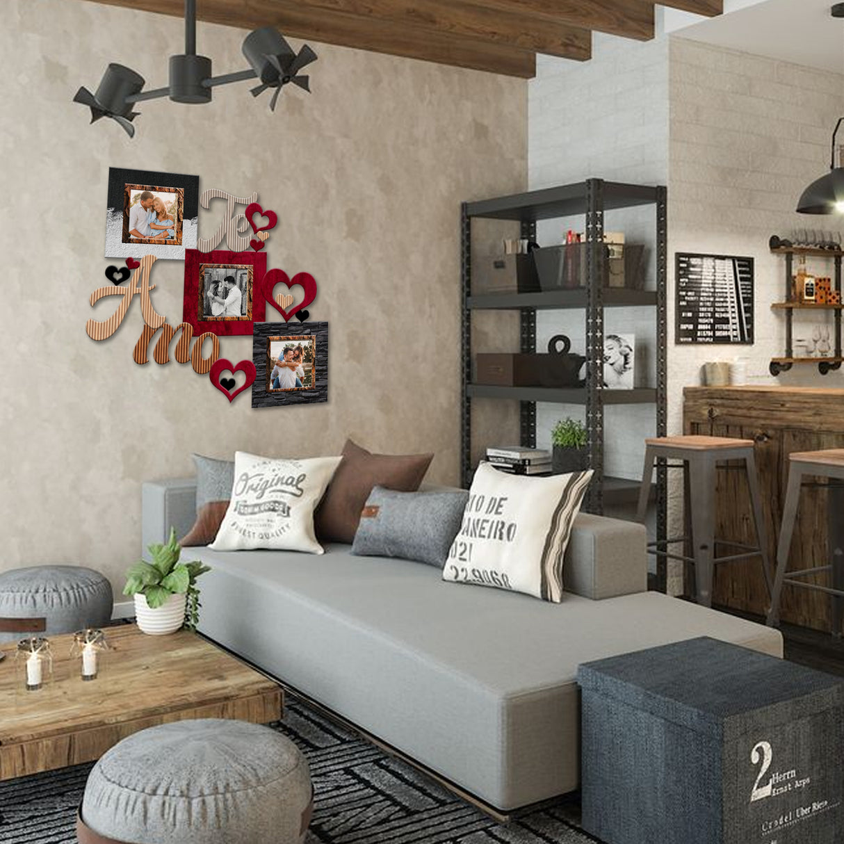 Cuadro Portarretrato Te Amo Negro y Rojo 45.5x43cm sin Marco y con Vidrio Protector - PORTARRETRATOS | Bylmo