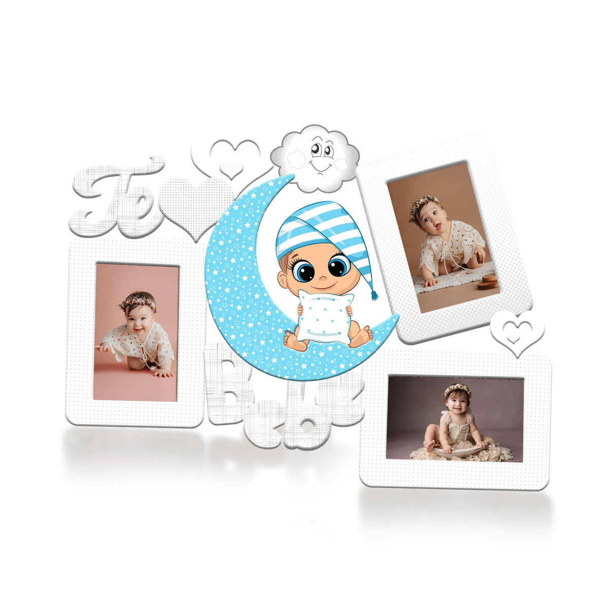 Cuadro Portarretrato Te Amo Bebé Blanco y Azul 47.5x36cm sin Marco y con Vidrio Protector - PORTARRETRATOS | Bylmo