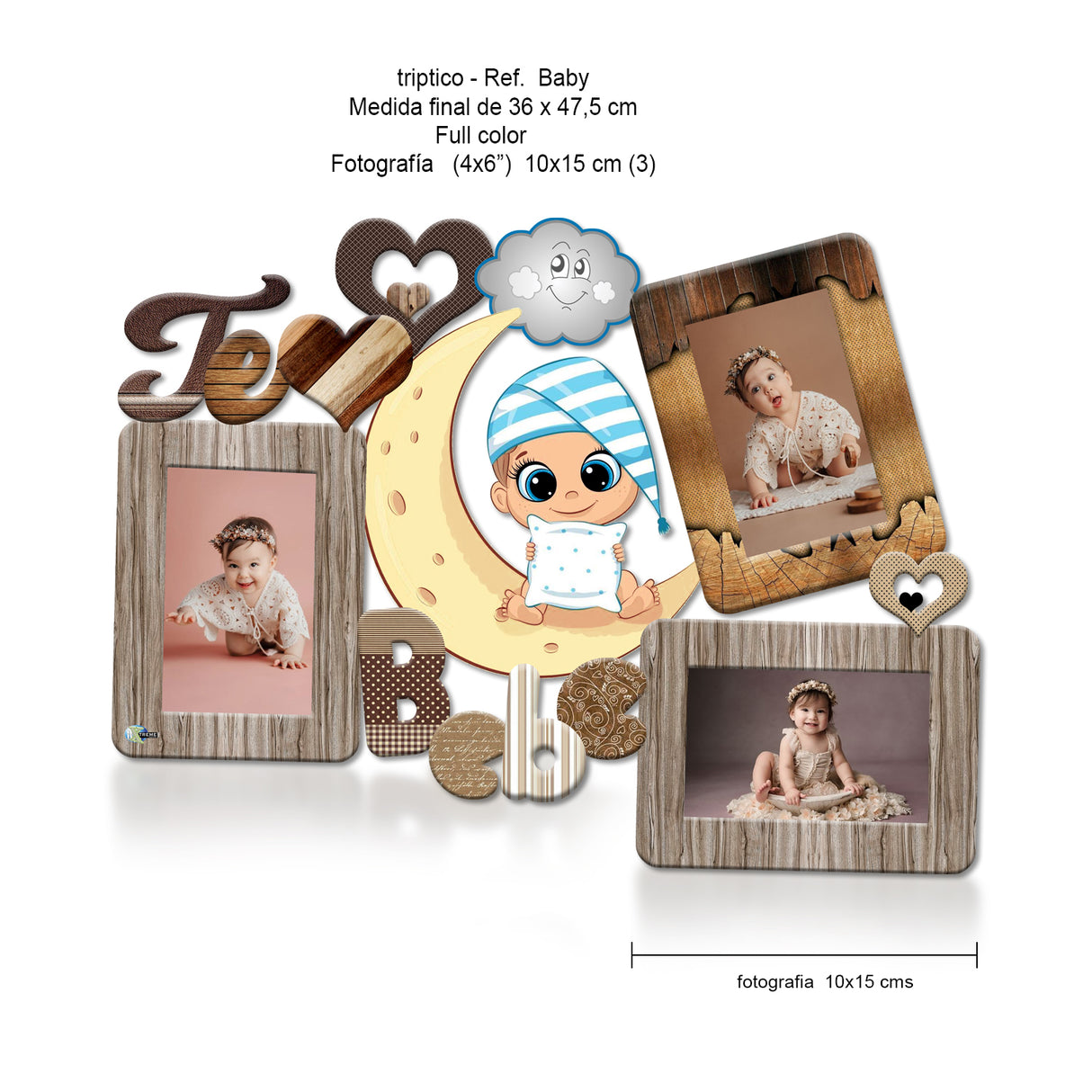 Cuadro Portarretrato Te Amo Bebé Madera 48x36cm sin Marco y con Vidrio Protector - PORTARRETRATOS | Bylmo