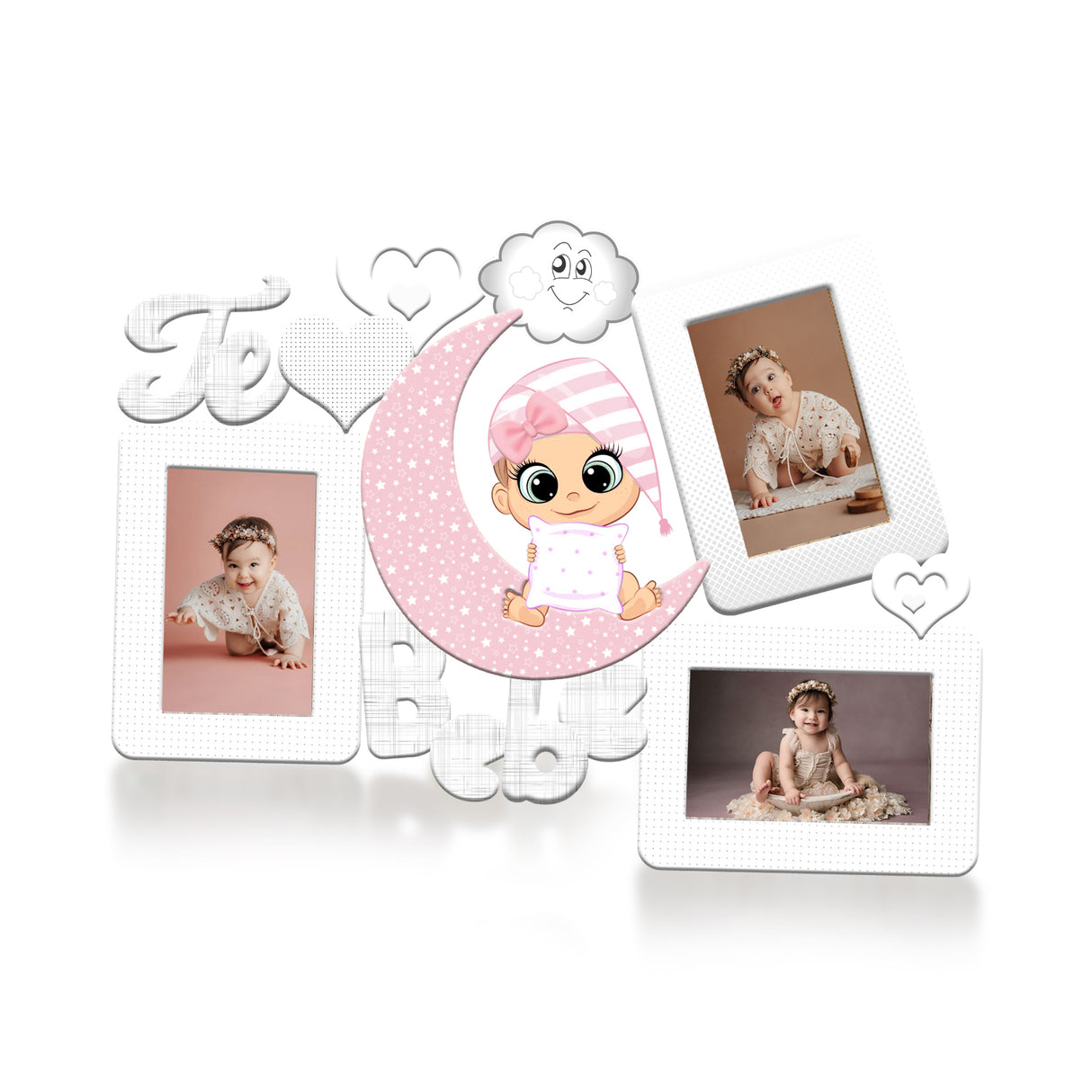 Cuadro Portarretrato Te Amo Bebé Blanco y Rosa 47.5x36cm sin Marco y con Vidrio Protector - PORTARRETRATOS | Bylmo