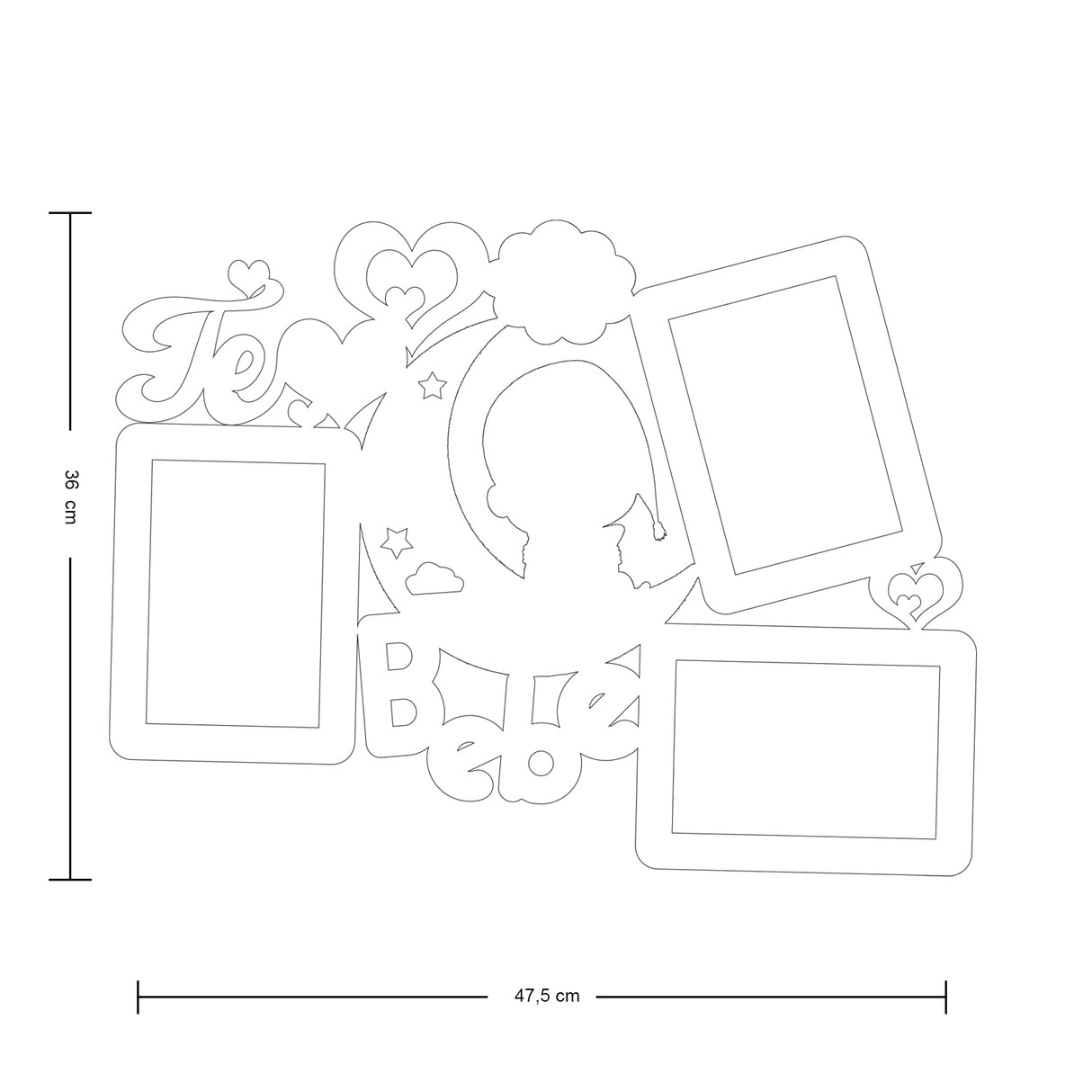 Cuadro Portarretrato Te Amo Bebé Blanco y Rosa 47.5x36cm sin Marco y con Vidrio Protector - PORTARRETRATOS | Bylmo