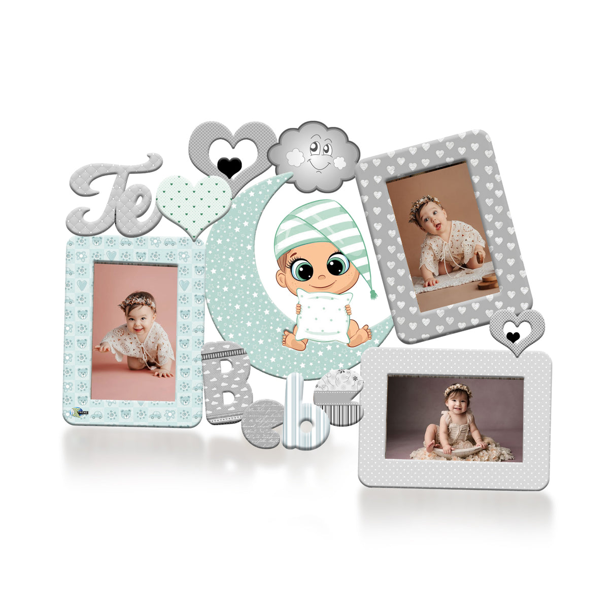 Cuadro Portarretrato Te Amo Bebé Gris y Verde 47.5x36cm sin Marco y con Vidrio Protector - PORTARRETRATOS | Bylmo