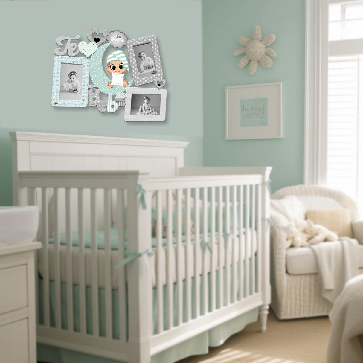 Cuadro Portarretrato Te Amo Bebé Gris y Verde 47.5x36cm sin Marco y con Vidrio Protector - PORTARRETRATOS | Bylmo