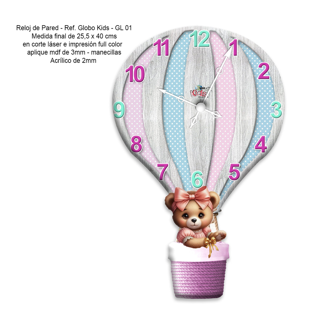 Reloj de Pared Kids Rosa 25.3x40cm Irregular Analogo de Baterias - RELOJES | Bylmo