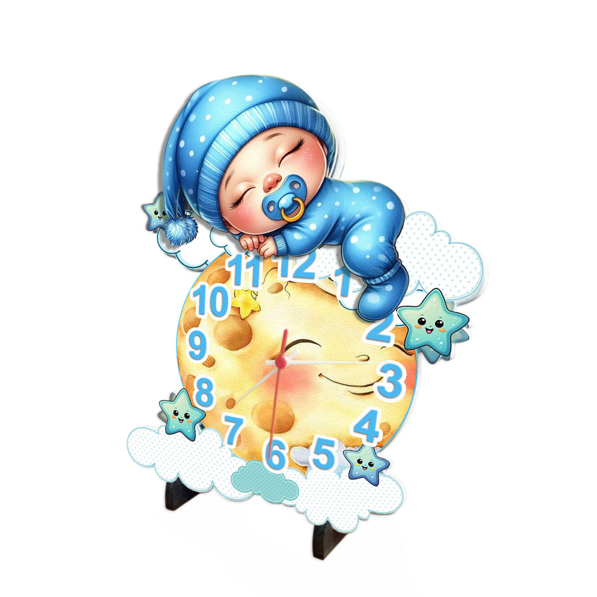 Reloj de Pared Kids Luna Boy Azul y Amarillo 28.6x36.4cm Irregular Analogo de Baterias - RELOJES | Bylmo