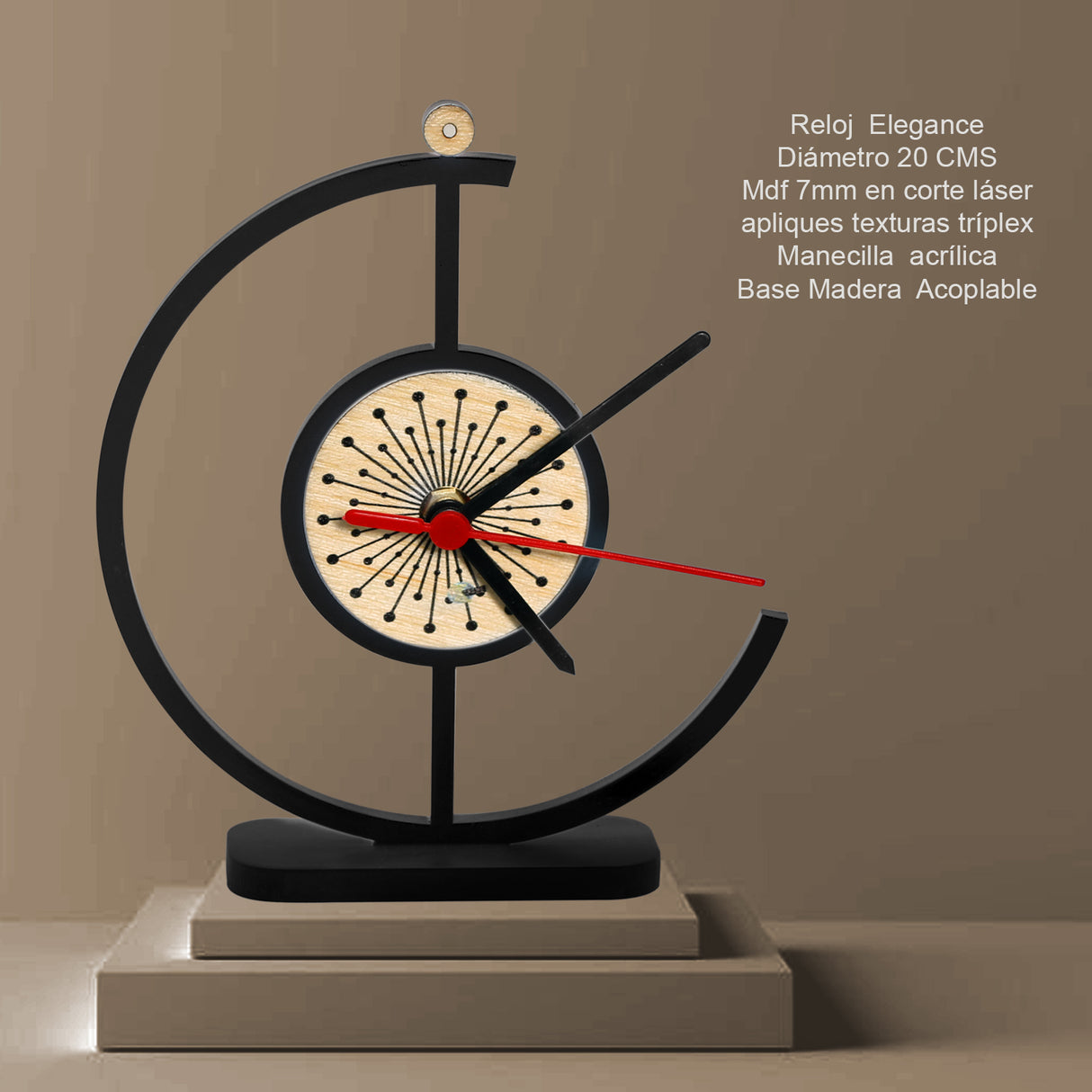 Reloj de Mesa Elegance Negro 20x20cm Circular Analogo de Baterias - RELOJES | Bylmo