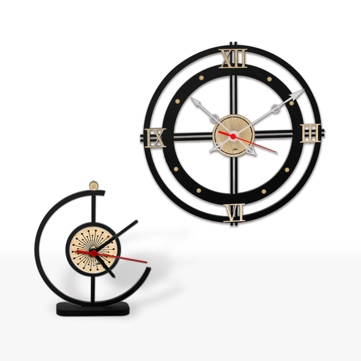 Set X 2 Relojes de Pared Memorial Elegance Negro 30x30cm Circular Analogo de Baterias - RELOJES | Bylmo
