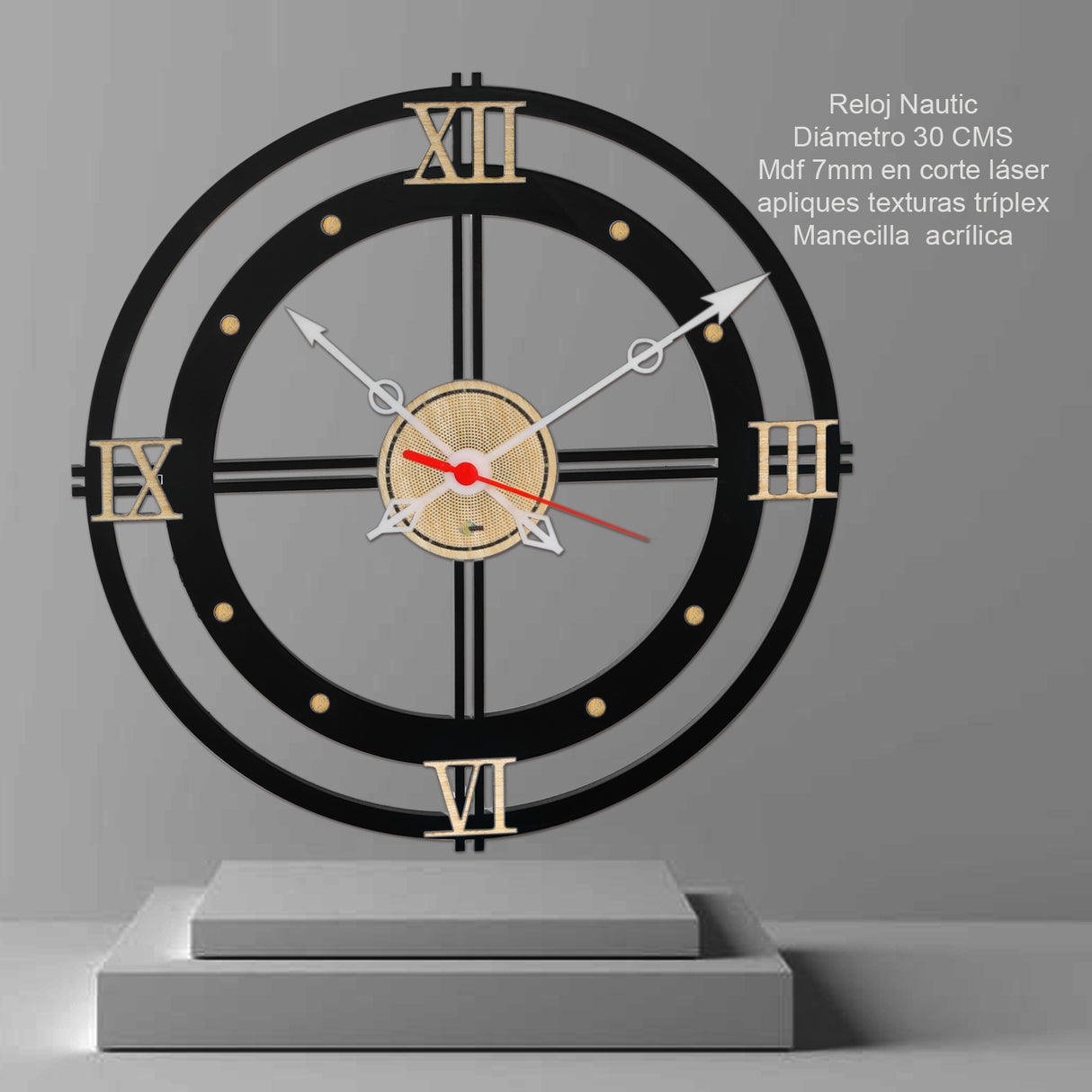 Set X 2 Relojes de Pared Memorial Elegance Negro 30x30cm Circular Analogo de Baterias - RELOJES | Bylmo