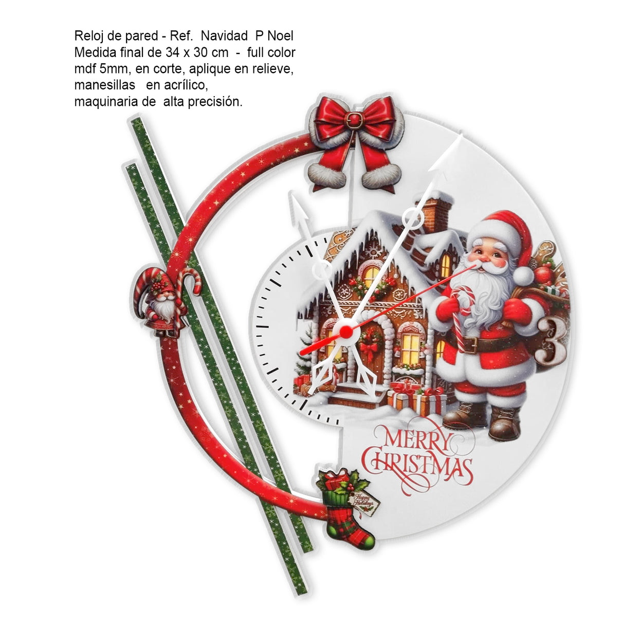 Reloj de Pared Papá Noel Rojo y Blanco 34x30cm Circular Analogo de Baterias - RELOJES | Bylmo