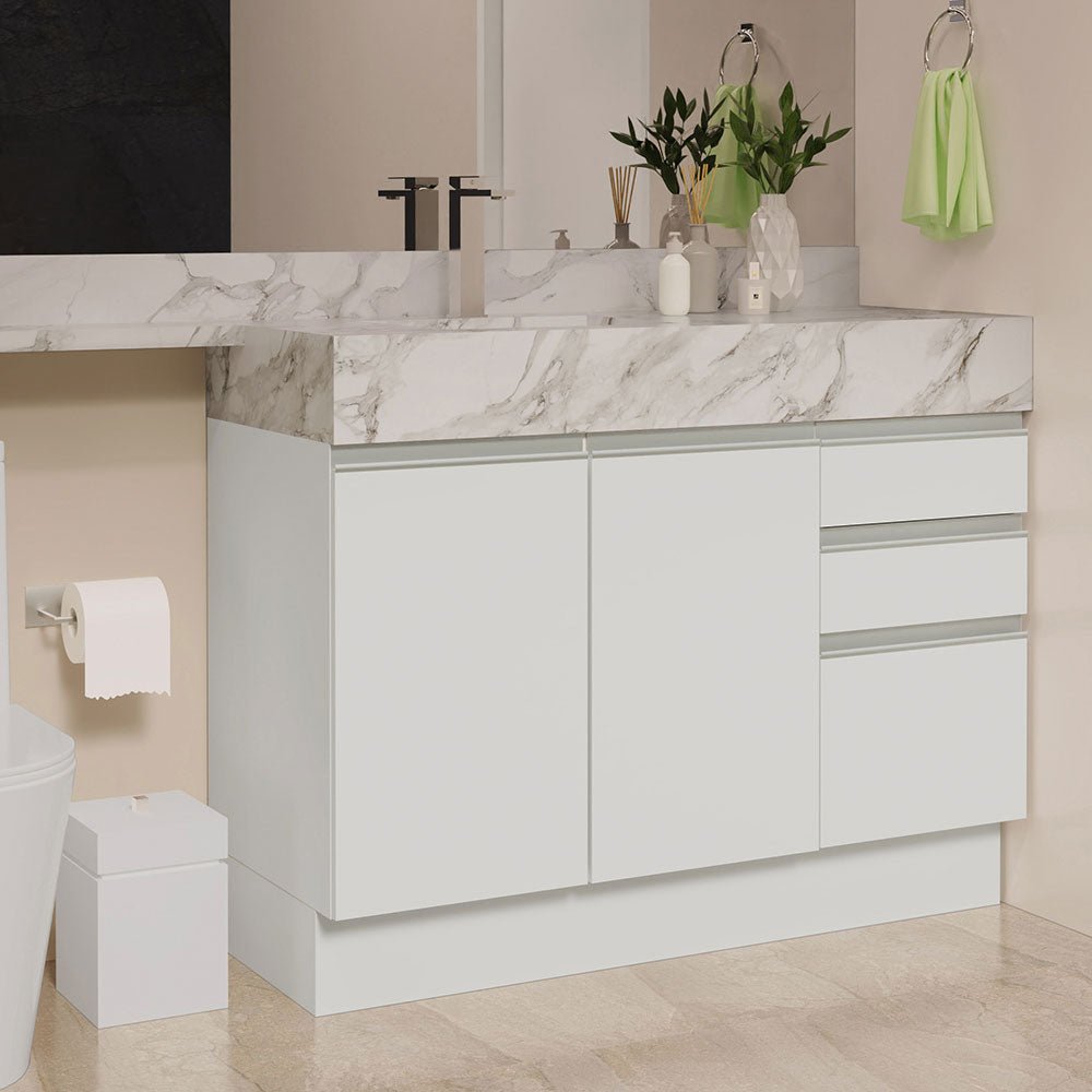 Mueble para Lavamanos Blanco 120x81cm Individual Sin Lavamanos con Patas y Tres Cajones - MUEBLES PARA LAVAMANOS | Bylmo