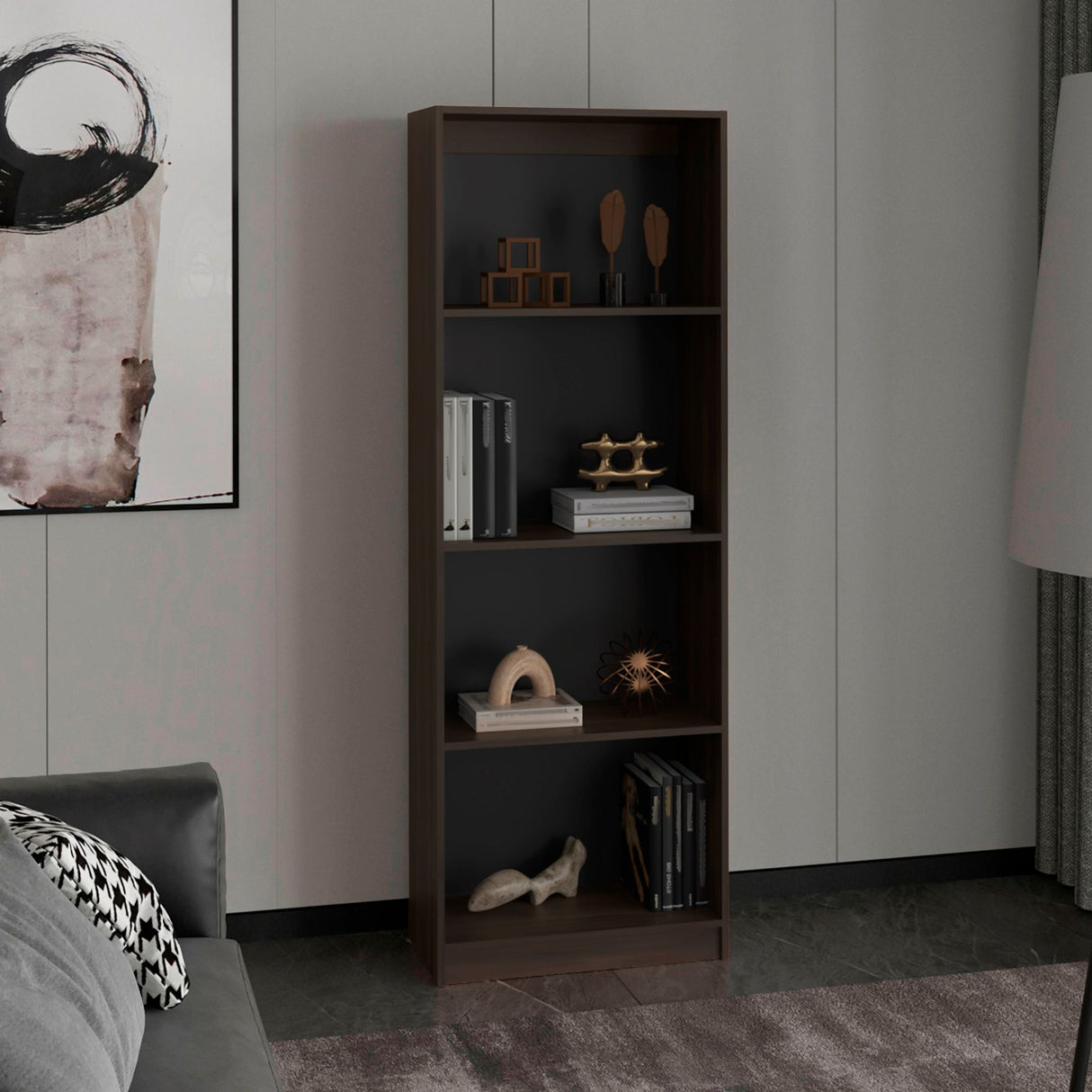 Estantería Home Nogal 62.8x180.6cm Rectangular con Tres Entrepaños y Cuatro Compartimientos - BIBLIOTECAS Y ESTANTERIAS | Bylmo