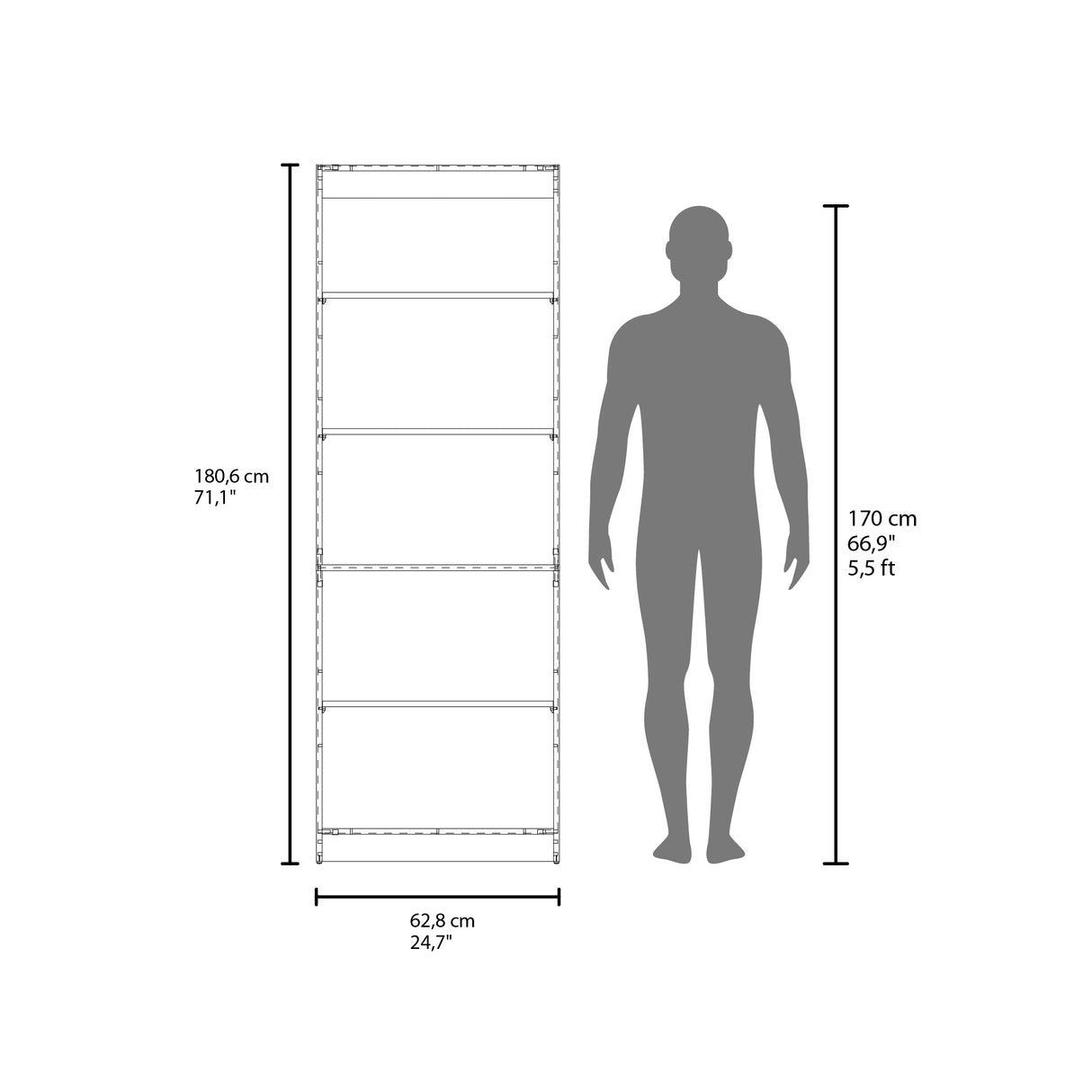 Estantería Home Nogal 62.8x180.6cm Rectangular con Cuatro Entrepaños - BIBLIOTECAS Y ESTANTERIAS | Bylmo