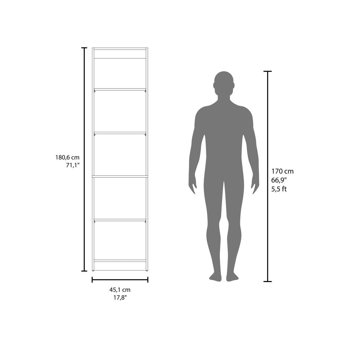 Estantería Home Nogal 45x180.6cm Rectangular con Cuatro Entrepaños - BIBLIOTECAS Y ESTANTERIAS | Bylmo