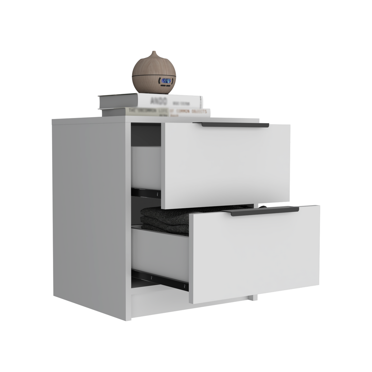 Mesa de Noche Kaia Blanco 41x48cm con Dos Cajones - MESAS DE NOCHE | Bylmo
