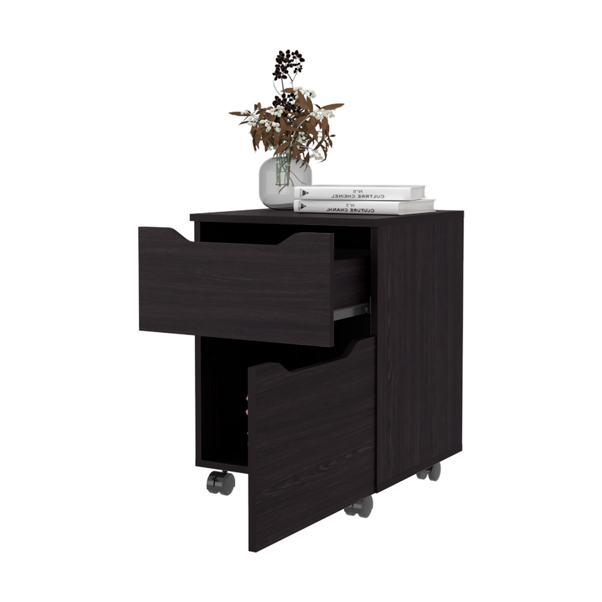 Mesa de Noche Ethan Wengue 42x57.6cm con Dos Cajones y con Ruedas - MESAS DE NOCHE | Bylmo