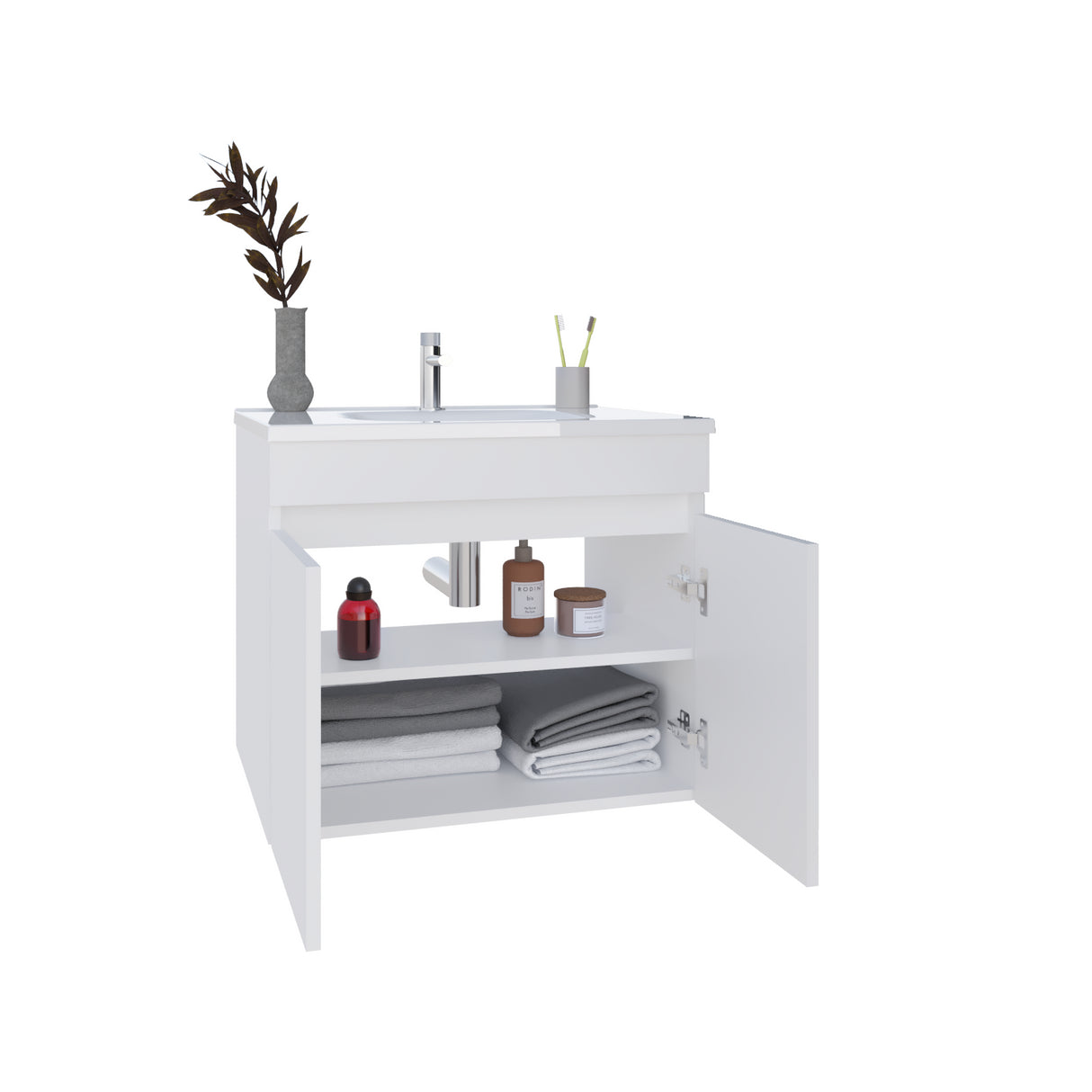 Mueble para Lavamanos Individual Chaux Blanco 59x50cm Flotante con Lavamanos de Sobreponer con Dos Puertas - MUEBLES PARA LAVAMANOS | Bylmo