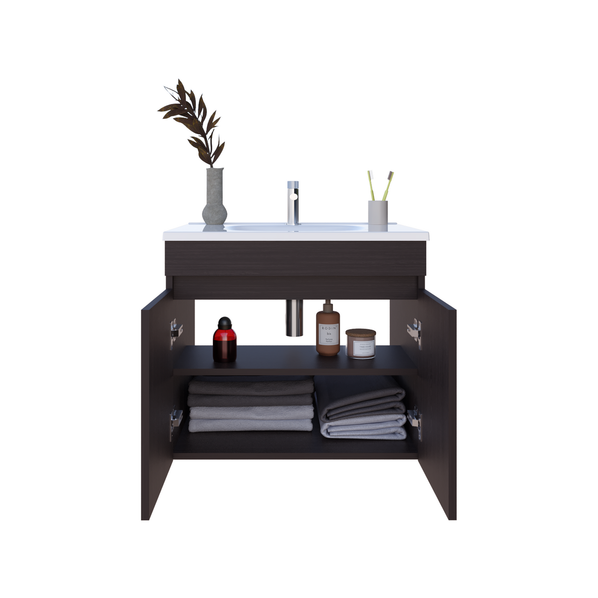 Mueble para Lavamanos Indivudual Chaux Wengue 59x50cm Flotante con Lavamanos de Sobreponer con Dos Puertas - MUEBLES PARA LAVAMANOS | Bylmo