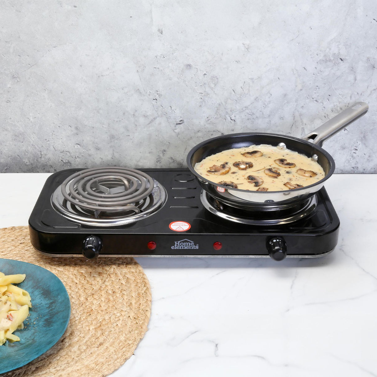 Estufa Eléctrica Negra 21x6cm de Dos Quemadores con Cinco Niveles de Temperatura - ESTUFAS | Bylmo