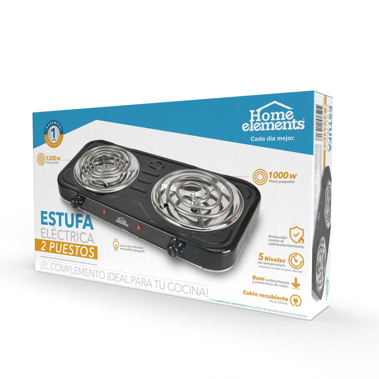 Estufa Eléctrica Negra 21x6cm de Dos Quemadores con Cinco Niveles de Temperatura - ESTUFAS | Bylmo