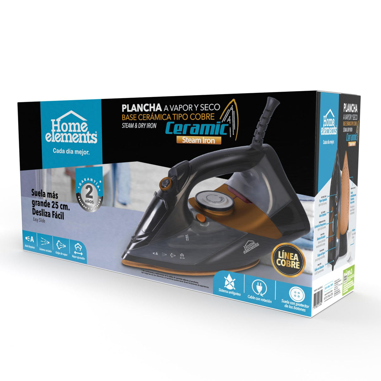 Plancha Steam Iron Negro y Cobre 12.2x14.5cm con Vapor y Dispensaodor y Rociador de Agua - PLANCHAS | Bylmo