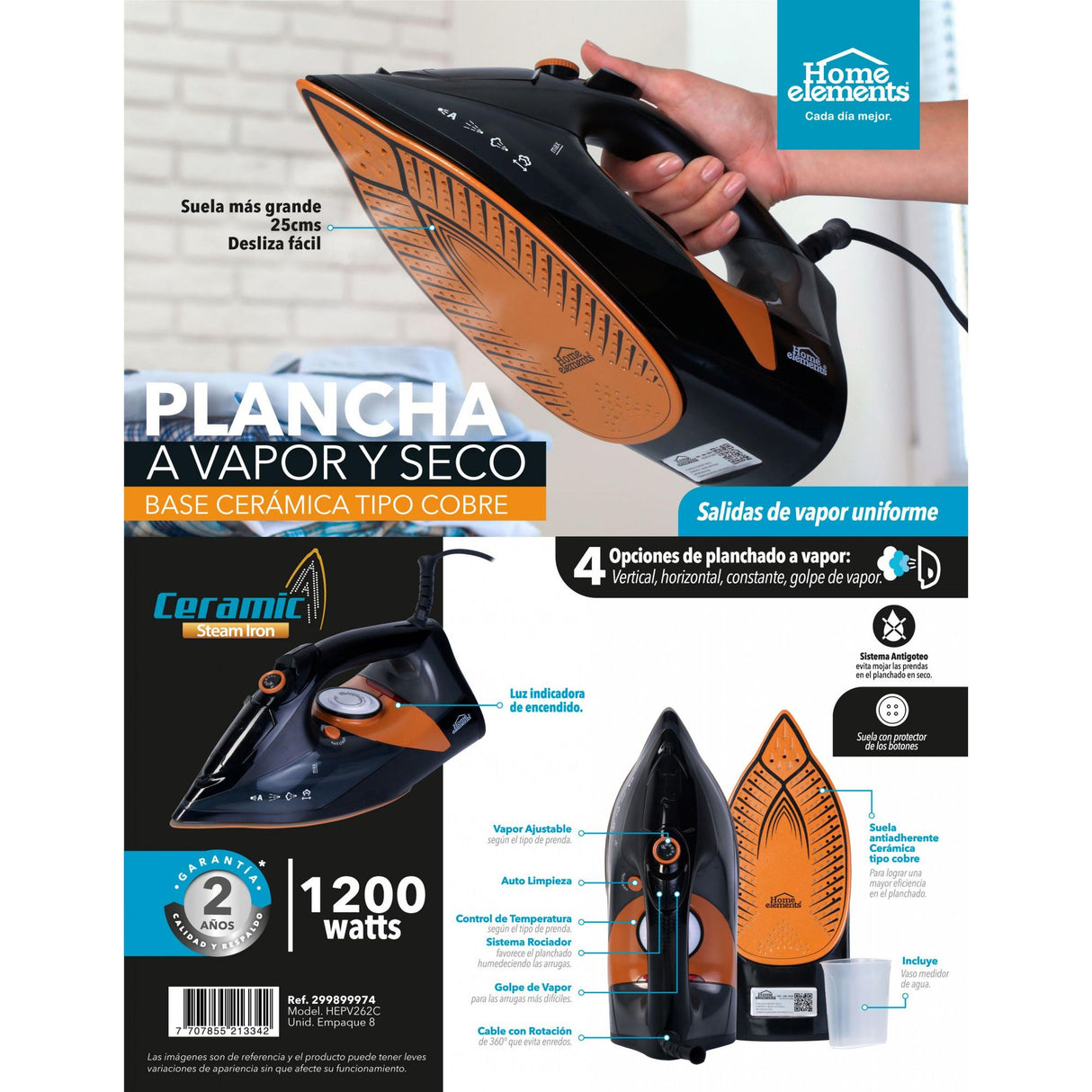Plancha Steam Iron Negro y Cobre 12.2x14.5cm con Vapor y Dispensaodor y Rociador de Agua - PLANCHAS | Bylmo