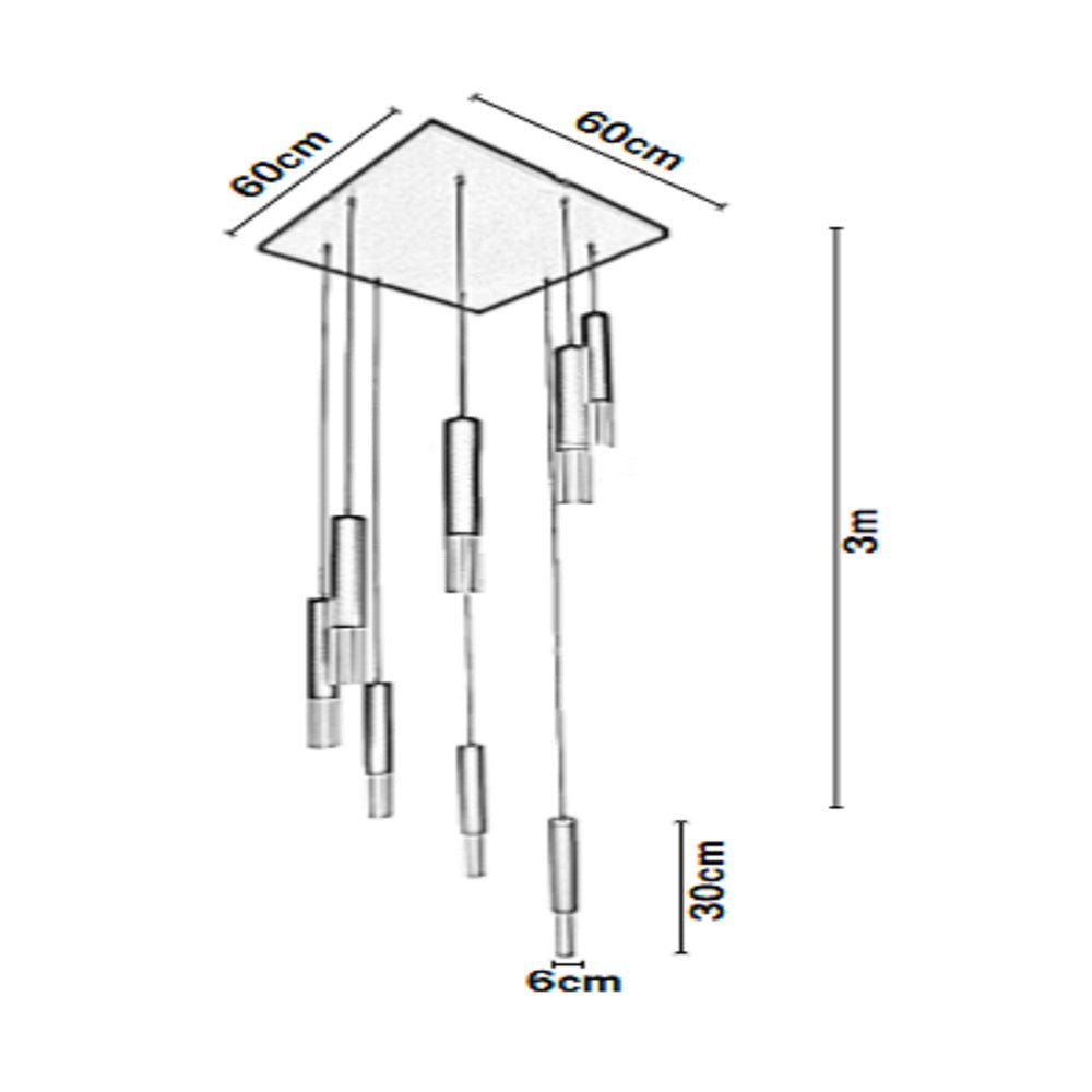 Lámpara de Techo Colgante y Ajustable Tarento Negro y Dorado 60x300cm de 8 Luces - LAMPARAS DE TECHO | Bylmo