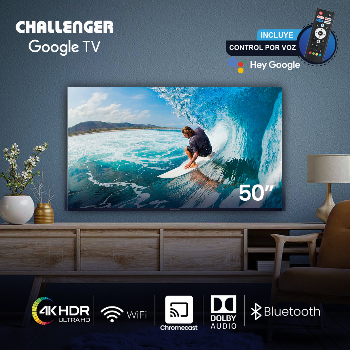 Televisor Led Smart Google 111.1x64.2cm de 50 Pulgadas 4K 2160P Con Wifi Integrado y Con Bluetooth - TELEVISORES | Bylmo