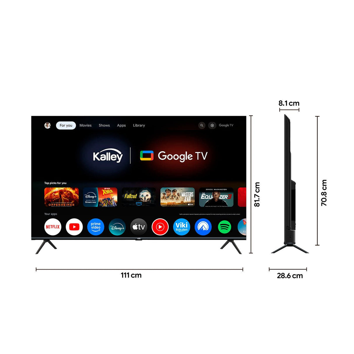 Televisor Kalley Smart LED 4K 50 Pulgadas Google Negro 125x76cm con Wifi Integrado y con Bluetooth - TELEVISORES | Bylmo