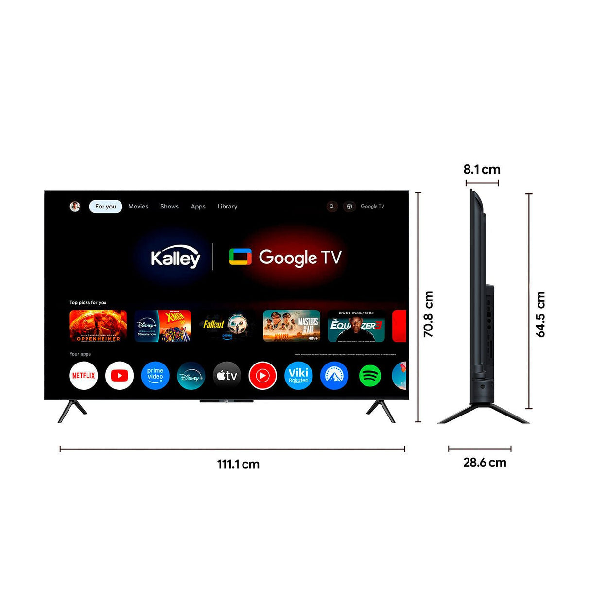 Televisor Kalley Smart QLED 4K 50 Pulgadas Google Negro 125x76cm con Wifi Integrado y con Bluetooth - TELEVISORES | Bylmo