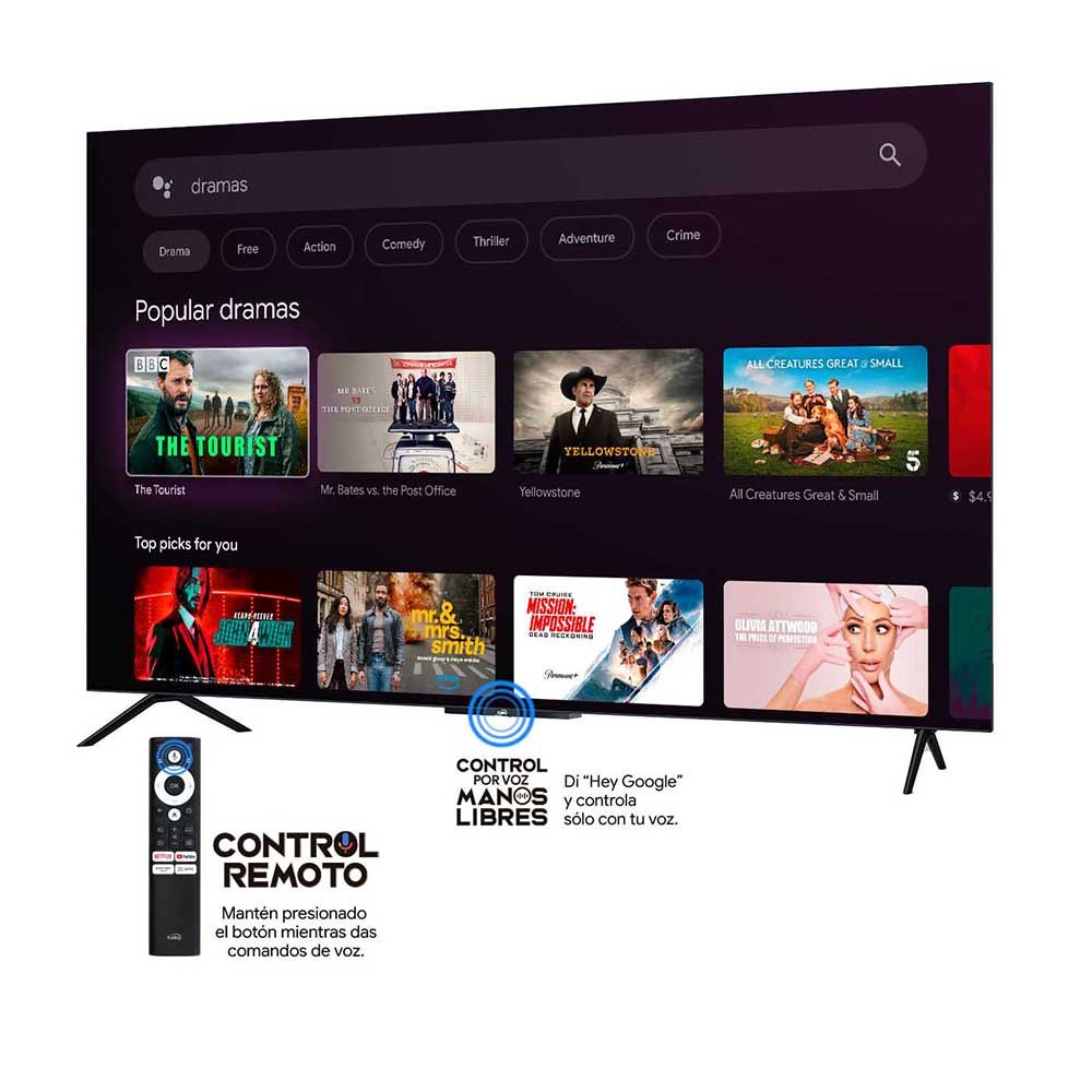 Televisor Kalley Smart QLED 4K 55 Pulgadas Google Negro 135x83cm con Wifi Integrado y con Bluetooth - TELEVISORES | Bylmo