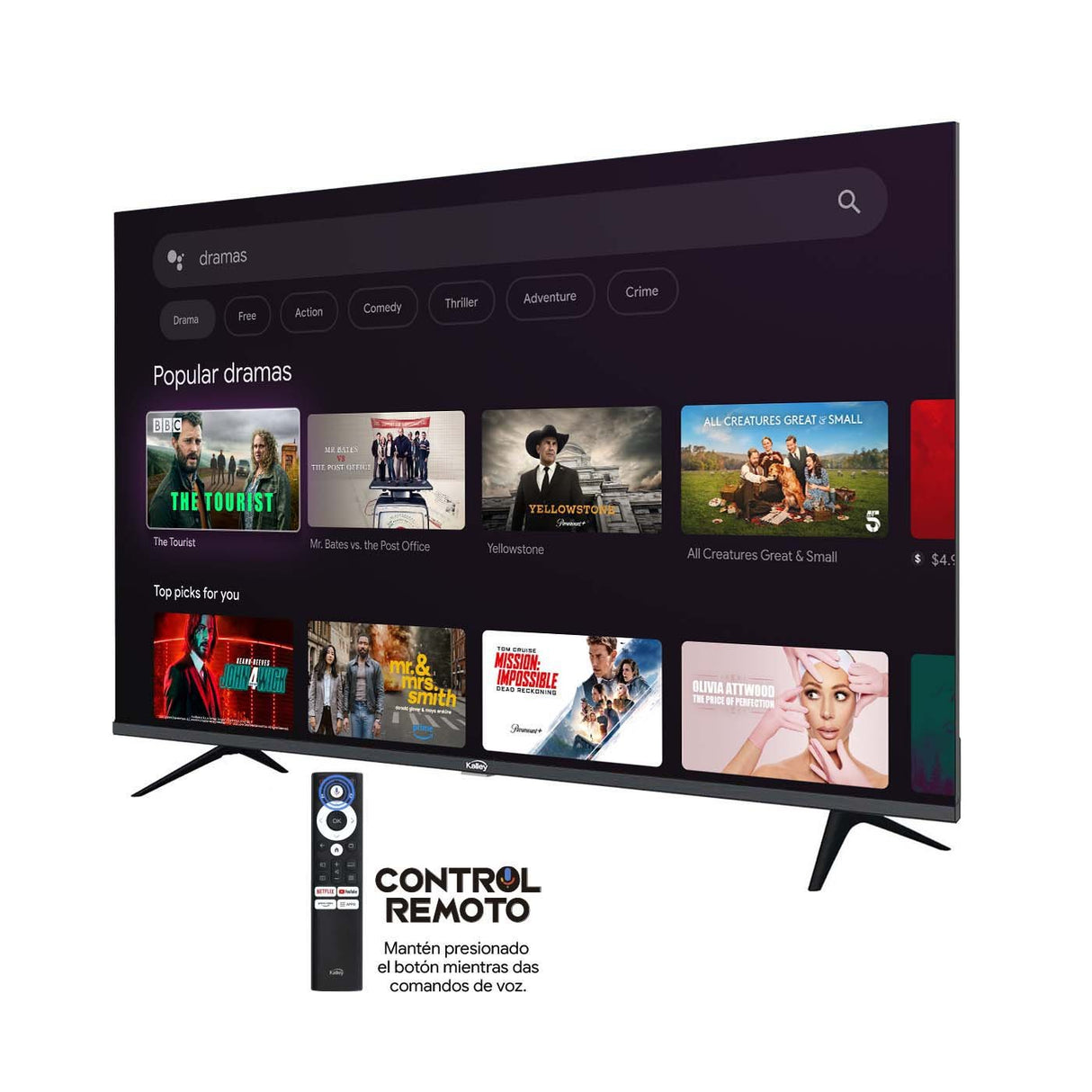 Televisor Kalley Smart LED 4K 65 Pulgadas Google Negro 160x96cm con Wifi Integrado y con Bluetooth - TELEVISORES | Bylmo