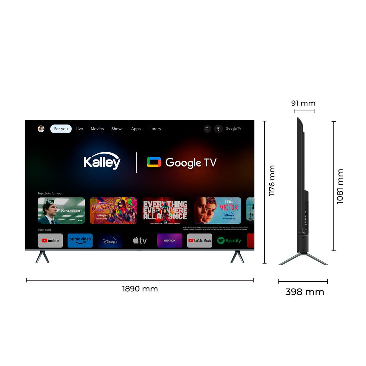 Televisor Kalley Smart QLED 4K 85 Pulgadas Google Negro 203x125cm con Wifi Integrado y con Bluetooth - TELEVISORES | Bylmo
