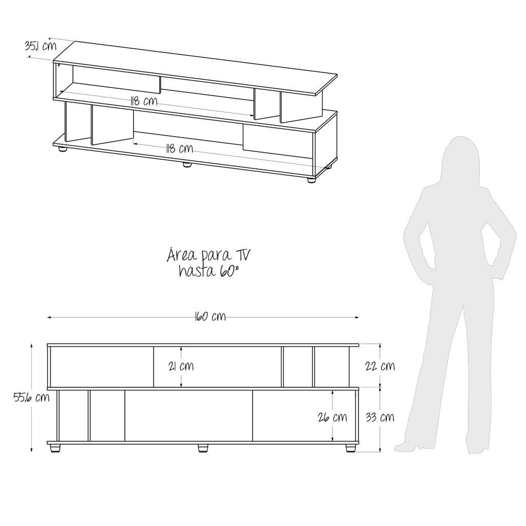 Mesa para TV Win Rovere 160x56cm para TV Hasta 60 Pulgadas sin Cajones - MUEBLES DE TV | Bylmo