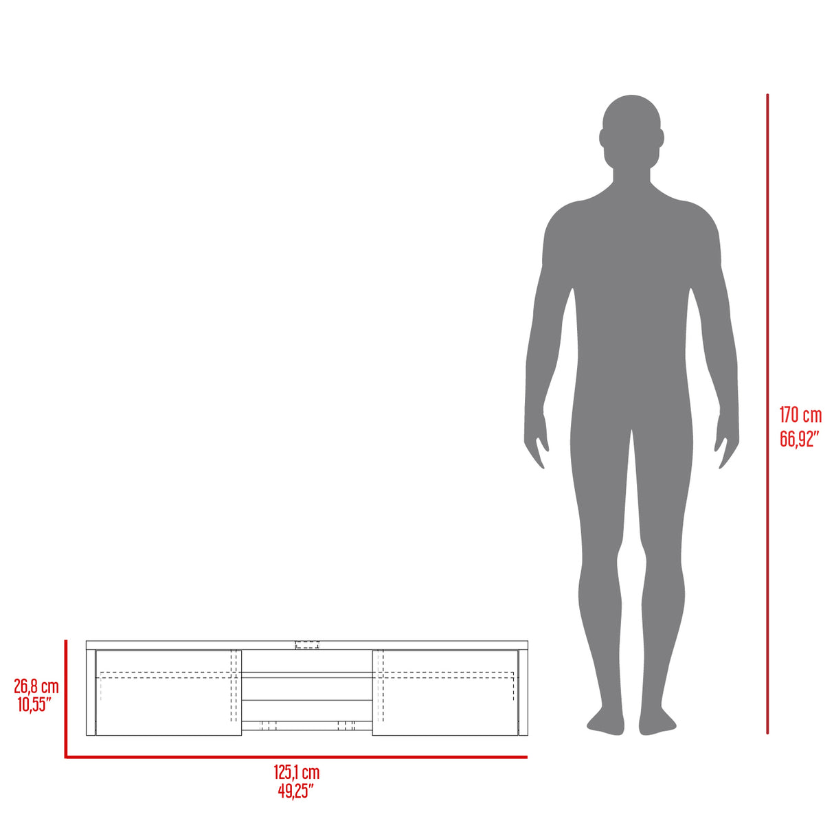 Repisa para TV Flotante Glen Nogal 125.1x26.8cm para TV Hasta 50 Pulgadas sin Cajones y con Ranuras para Cables - MUEBLES DE TV | Bylmo