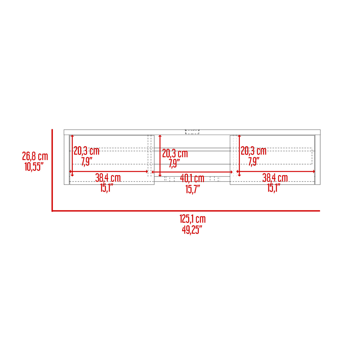 Repisa para TV Flotante Glen Nogal 125.1x26.8cm para TV Hasta 50 Pulgadas sin Cajones y con Ranuras para Cables - MUEBLES DE TV | Bylmo