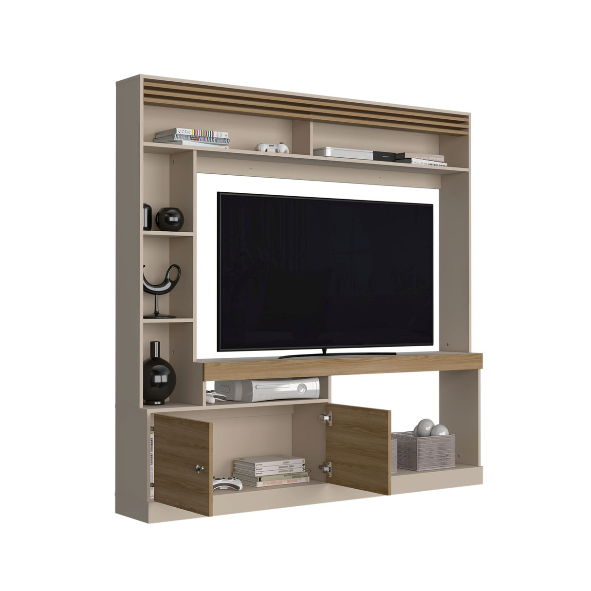 Centro de Entretenimiento Blaine Capri y Fresno Europeo 180x180.6cm para TV Hasta 70 Pulgadas sin Cajones - MUEBLES DE TV | Bylmo