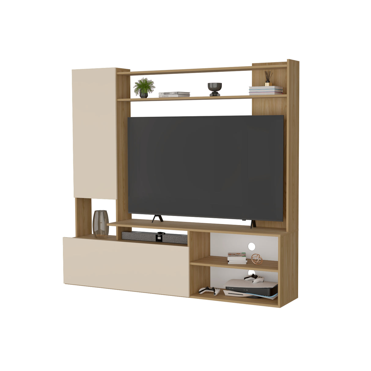 Rack de TV Nolic Fresno Europeo y Capri 178.5x167cm para TV Hasta 60 Pulgadas sin Cajones y con Ranuras para Cables - MUEBLES DE TV | Bylmo