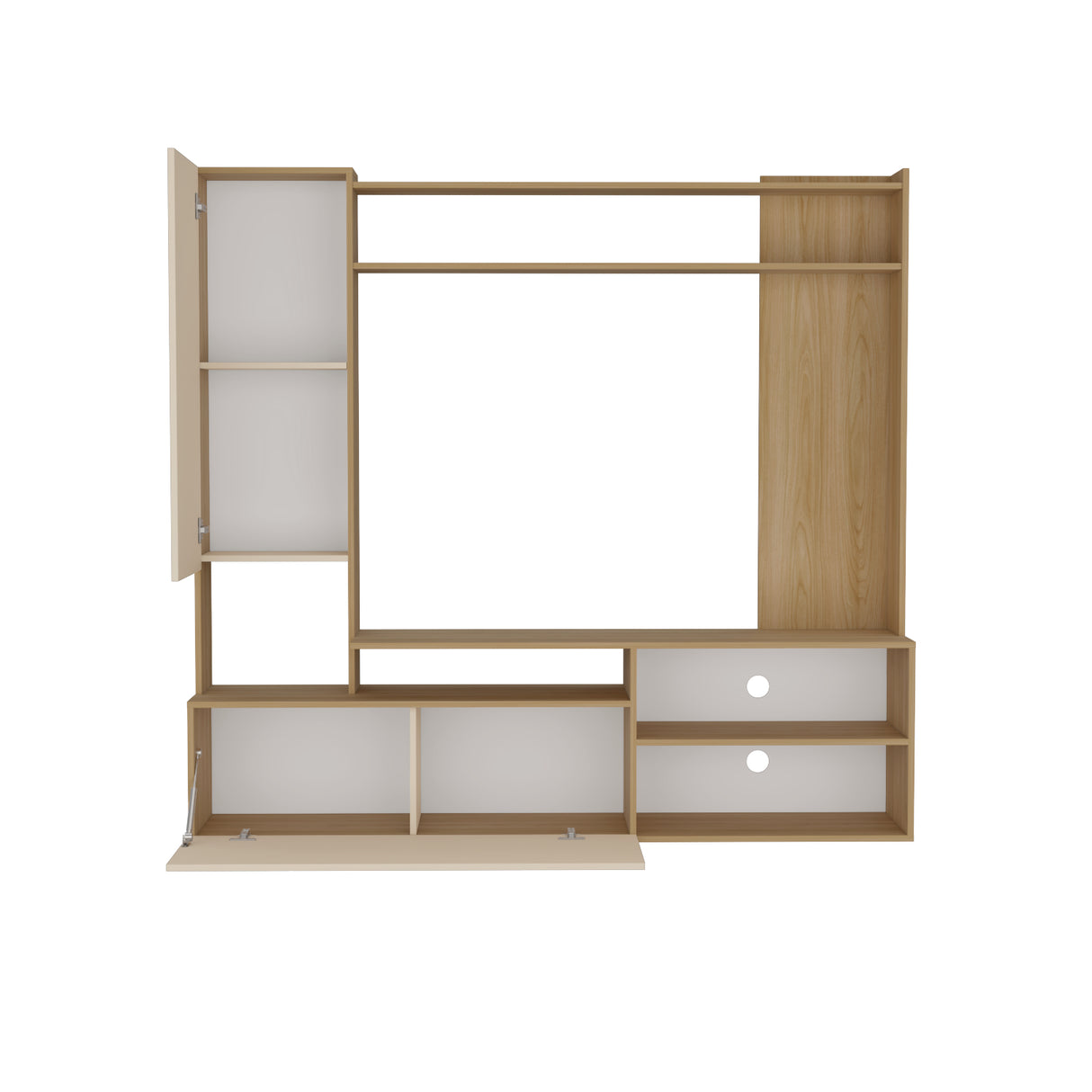 Rack de TV Nolic Fresno Europeo y Capri 178.5x167cm para TV Hasta 60 Pulgadas sin Cajones y con Ranuras para Cables - MUEBLES DE TV | Bylmo