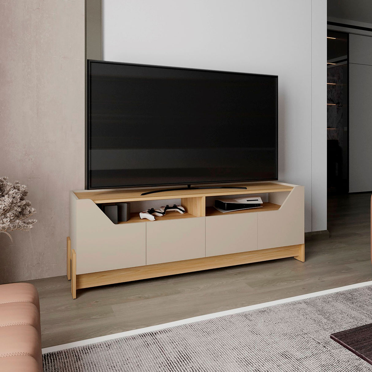 Rack de TV Holt Fresno Europeo y Capri 163x56cm para TV Hasta 50 Pulgadas sin Cajones - MUEBLES DE TV | Bylmo