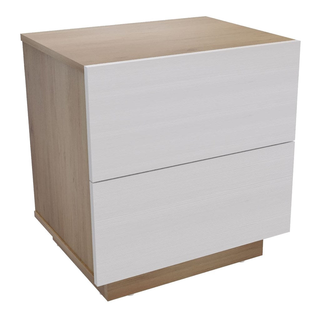 Mesa de Noche Enkubo Rovere y Blanco 48x52cm con Dos Cajones - MESAS DE NOCHE | Bylmo